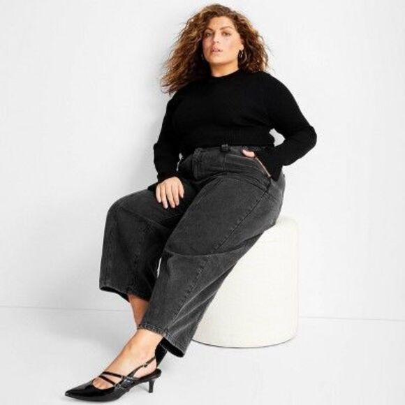 Future Collective - Women's Mid-Rise Barrel Leg Jeans - Future Collect Black - Picture 2 of 2